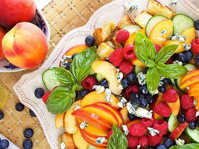 Peach Panzanella Salad with Berries and Cucumbers